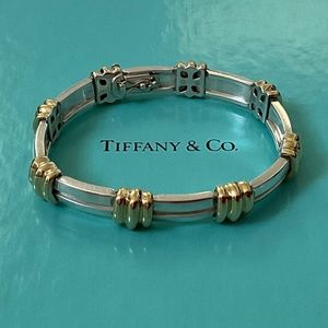 TIFFANY & CO. Vintage Silver (925) 18k Gold Atlas Groove Link Bracelet